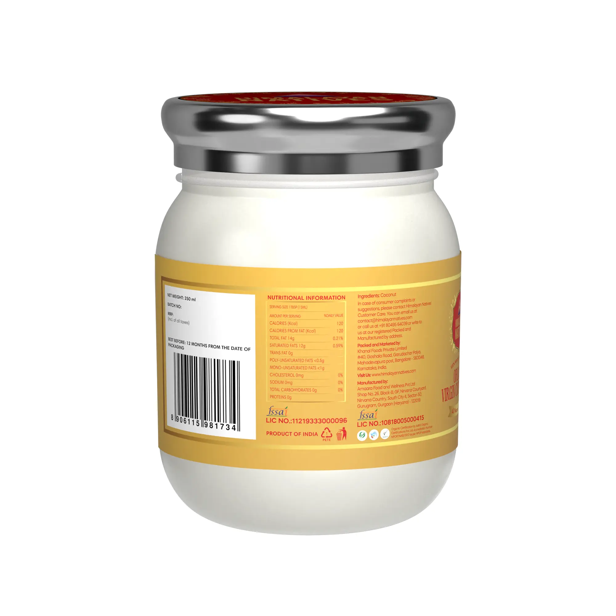 Product Specification - Organic Virgin Coconut Oil