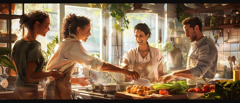 friends cooking together