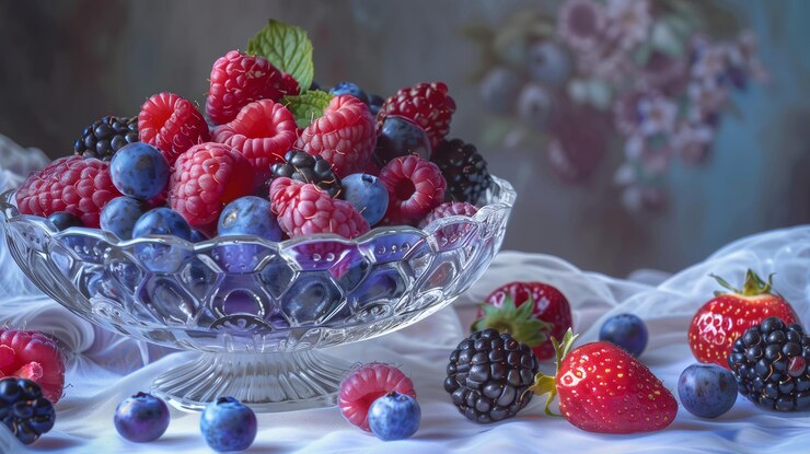 summer berries glass bowl